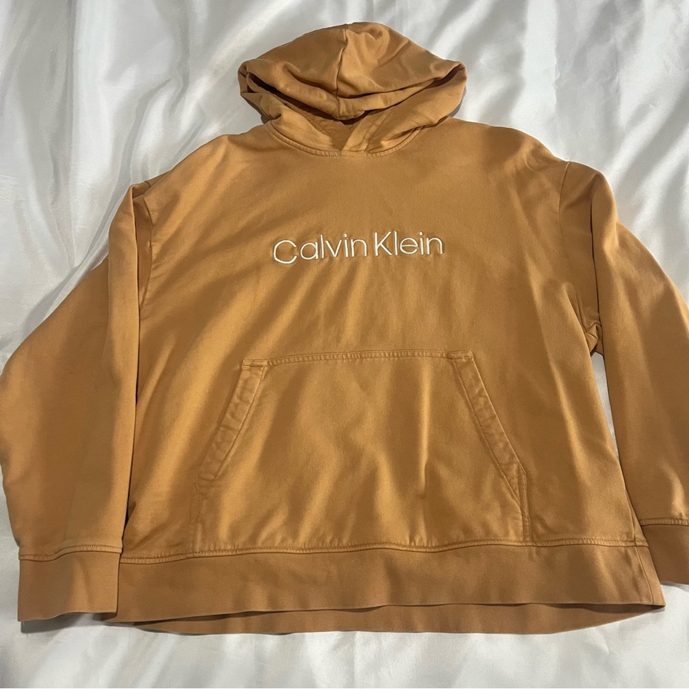 Calvin Klein Mustard Yellow Heavyweight Hoodie Sweatshirt Womens Large